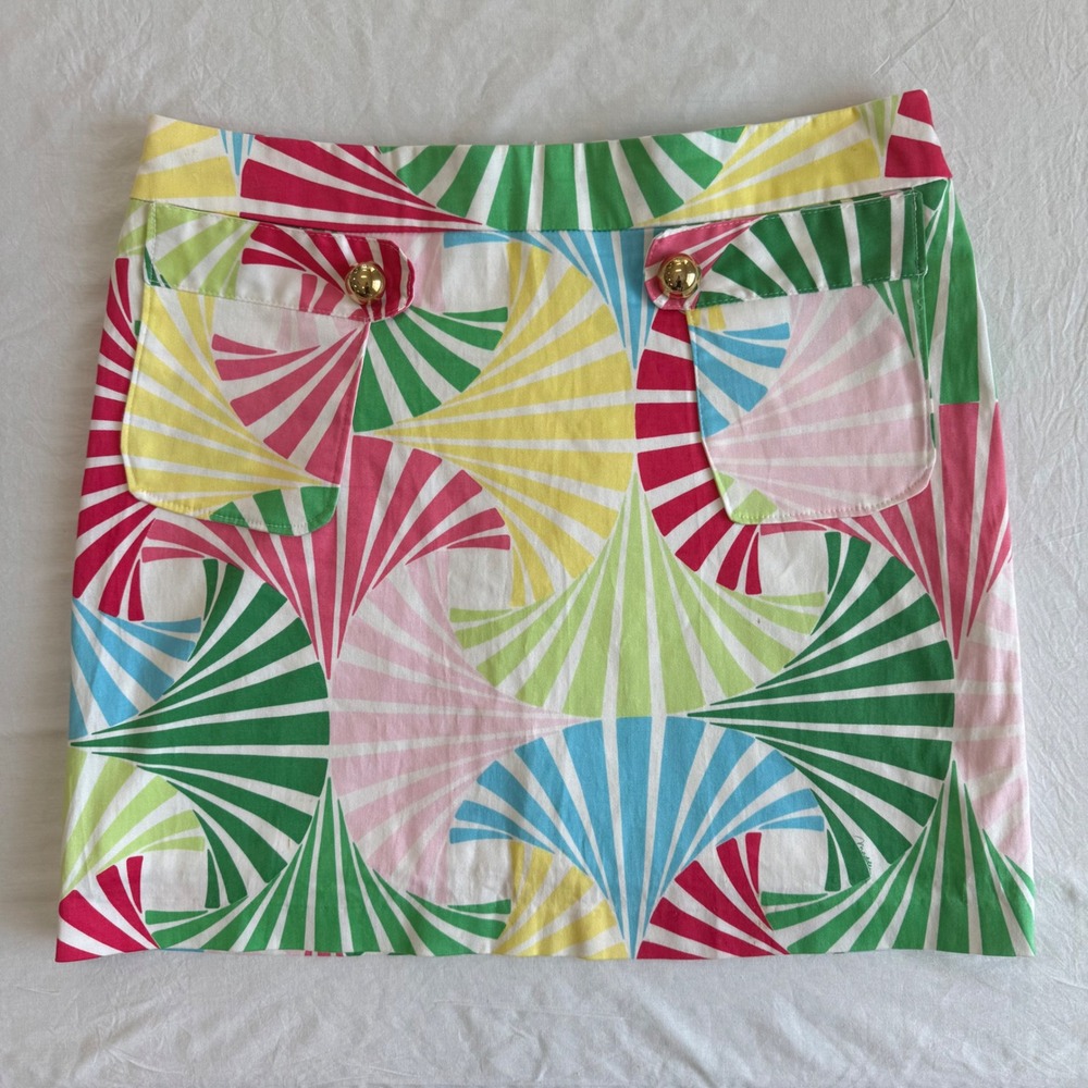 Melly‎ M Colorful Geometric Print Skirt with Gold Buttons - Size 6